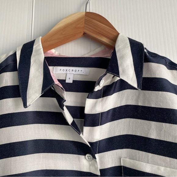 Foxcroft Navy and White Striped Blouse - Picture 5 of 8